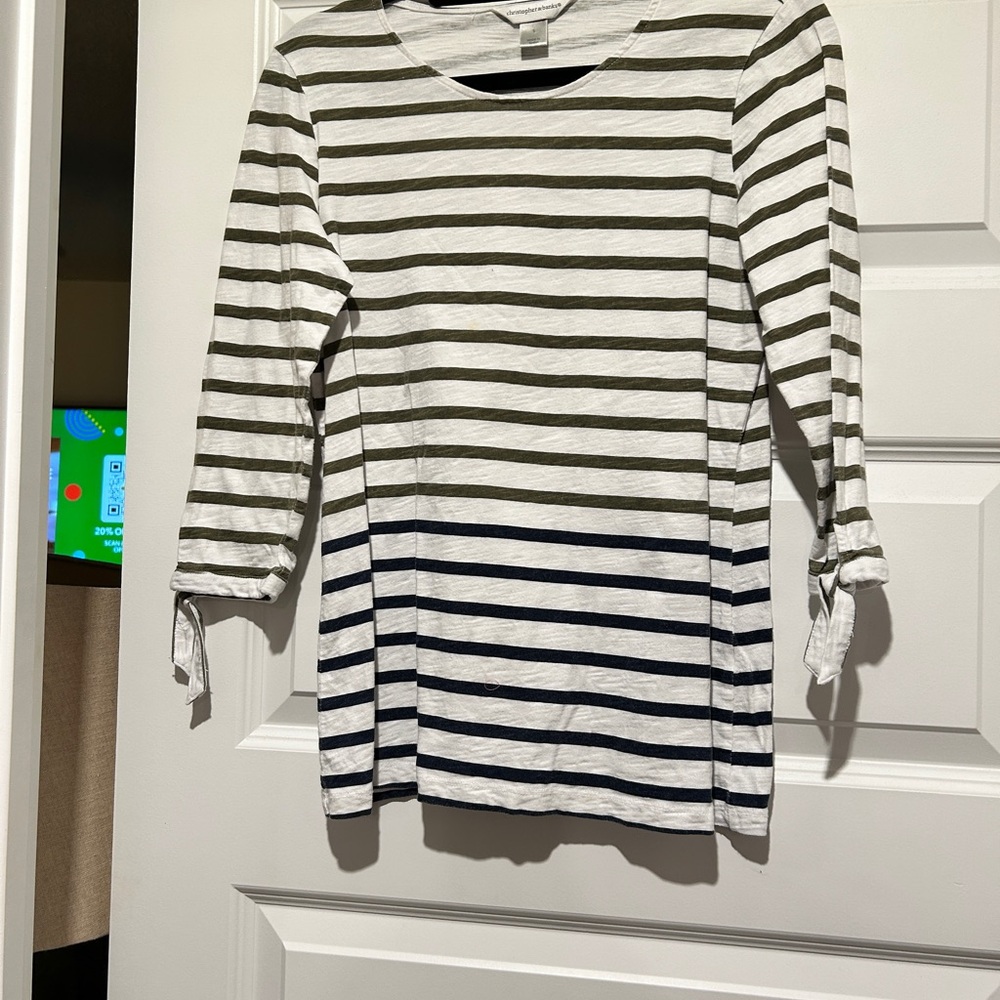 Christopher & Banks Striped Tunic - Cream and Black